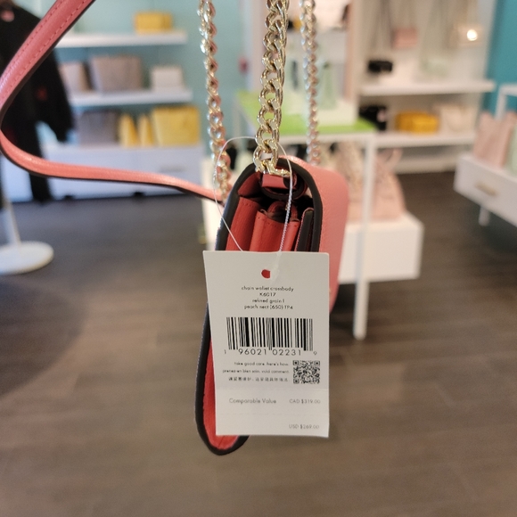 ♠️Kate Spade Chain Wallet Crossbody Bag Peach Nectar NWT - Picture 4 of 9
